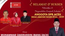 Foto ucapan selamat dari Muhammad Zakiruddin kepada anggota DPRA Fraksi Partai Aceh yang dilantik periode 2024–2029