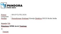 Surat resmi LSM PANDORA yang dikirimkan ke DPRK Aceh Tamiang terkait buruknya kinerja RSUD Muda Sedia