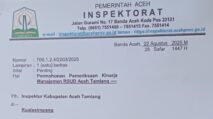 Surat resmi Inspektorat Aceh kepada Inspektorat Aceh Tamiang terkait aduan LSM Pandora soal pelayanan RSUD Aceh Tamiang yang semakin memburuk pasca sidak Wakil Bupati.
