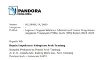 Spanduk ilustrasi tunjangan guru Aceh Tamiang yang belum cair sejak akhir 2024, dilaporkan LSM PANDORA MUDA SEDIA ke Inspektorat.