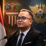 Direktur LBH Kantara Aji Lingga menyampaikan pandangan terkait kebutuhan revisi UU Kepabeanan dan UU Cukai di tengah agenda hilirisasi nasional, dengan latar logo Kantara, simbol Bea Cukai, dan bendera Merah Putih.