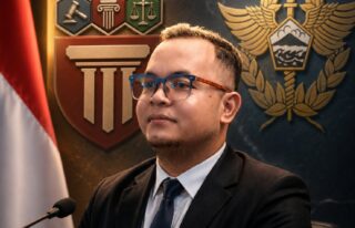 Direktur LBH Kantara Aji Lingga menyampaikan pandangan terkait kebutuhan revisi UU Kepabeanan dan UU Cukai di tengah agenda hilirisasi nasional, dengan latar logo Kantara, simbol Bea Cukai, dan bendera Merah Putih.